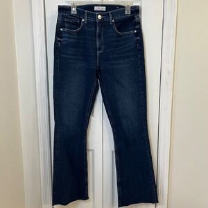 Loft Women's size 6 Tall High Rise Flare Crop Jeans 28 in waist. Raw hem Stretch
